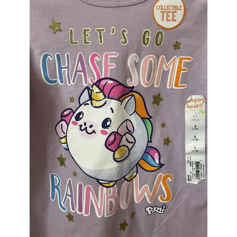 Jumping Beans Lilac Pikmi Unicorn Stars Rainbow Long Sleeve Girls' Top Size 5 - Picture 3 of 4